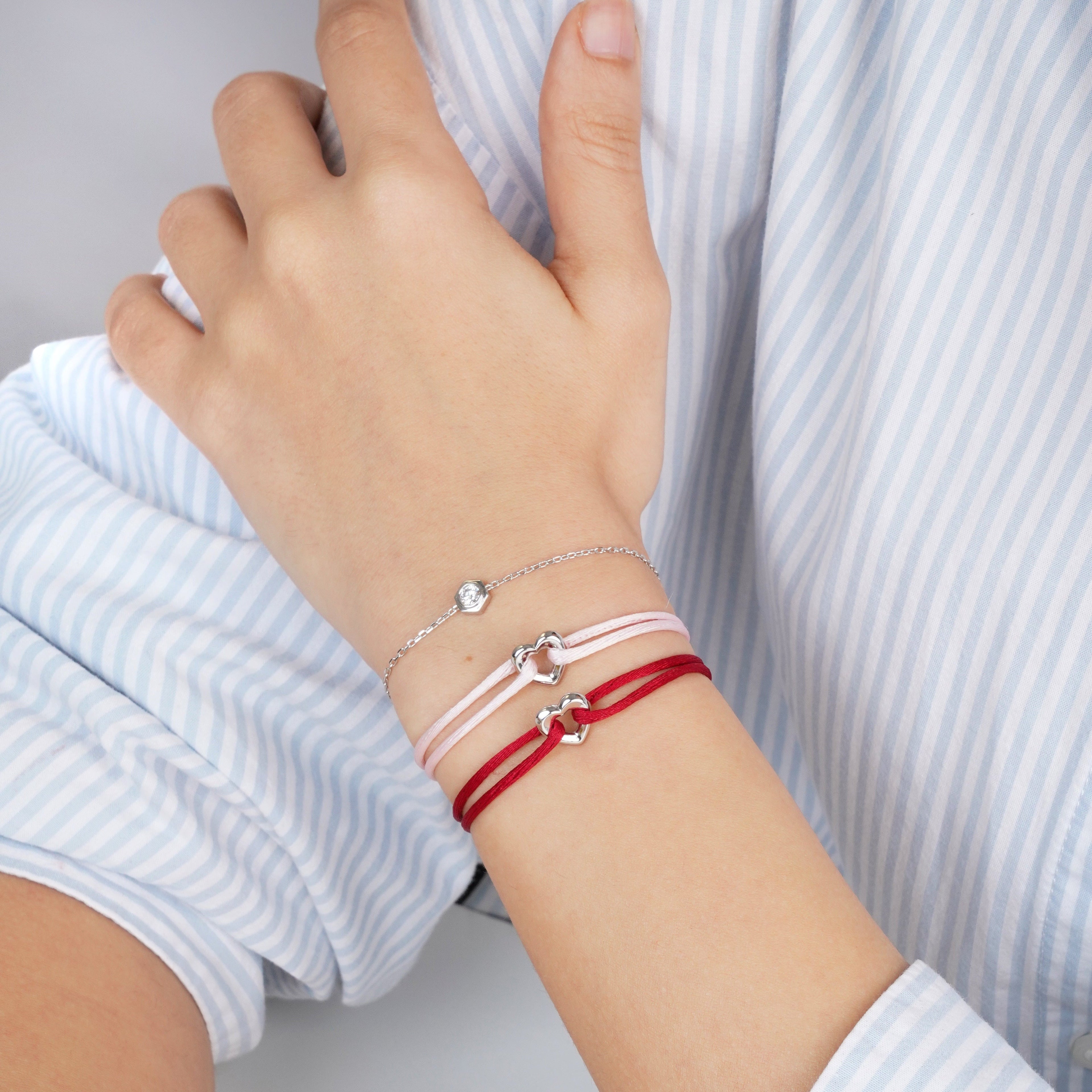 Silver Heart Cord Bracelet